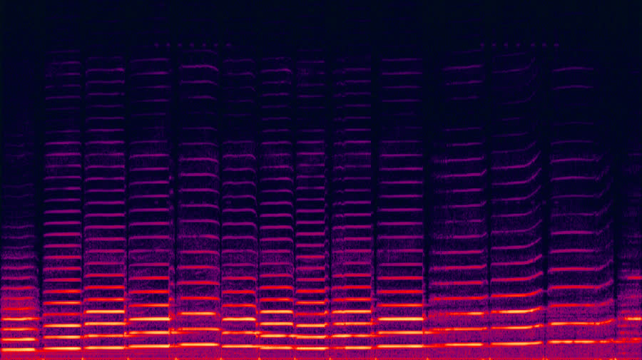 Spectrogram of a violin showing the fundamental frequency and its harmonic series as horizontal lines